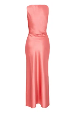 Quiz Satin Ruched Midaxi Dress Coral Clearance