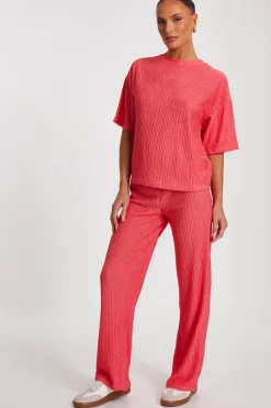 Quiz Textured Palazzo Trousers Coral Best