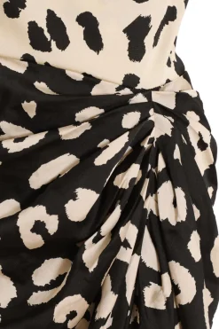 Quiz Cream Animal Print Ruched Midi Dress Clearance