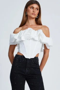 Quiz Bardot Corset Top Cream Discount