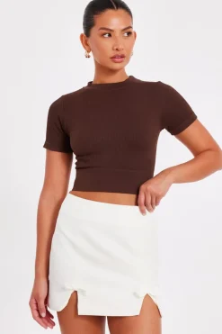 Quiz Bow Detail Skirt Cream Online