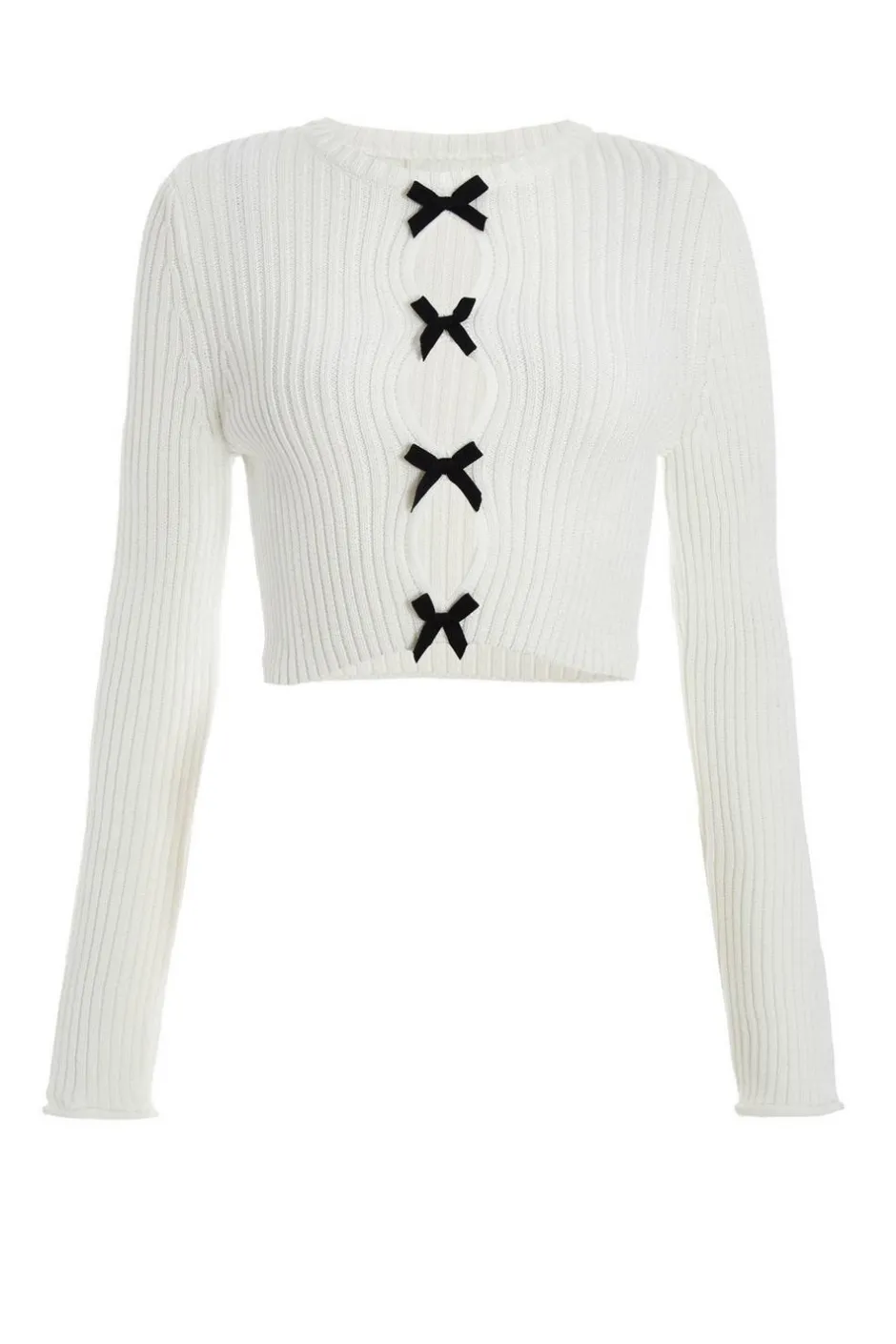 Quiz Cream Bow Front Cropped Jumper Discount