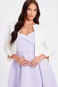 Quiz Bow Sleeve Cropped Blazer Cream Discount