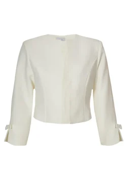 Quiz Bow Sleeve Cropped Blazer Cream Discount