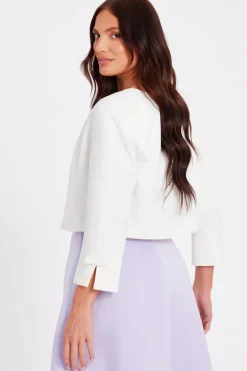 Quiz Bow Sleeve Cropped Blazer Cream Discount