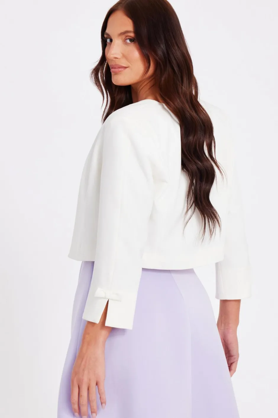 Quiz Bow Sleeve Cropped Blazer Cream Discount