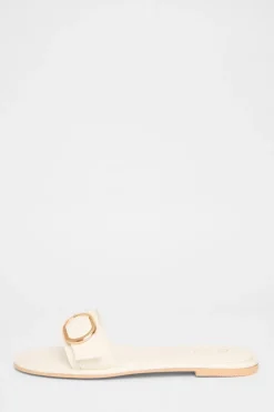 Quiz Buckle Flat Sandals Cream Sale