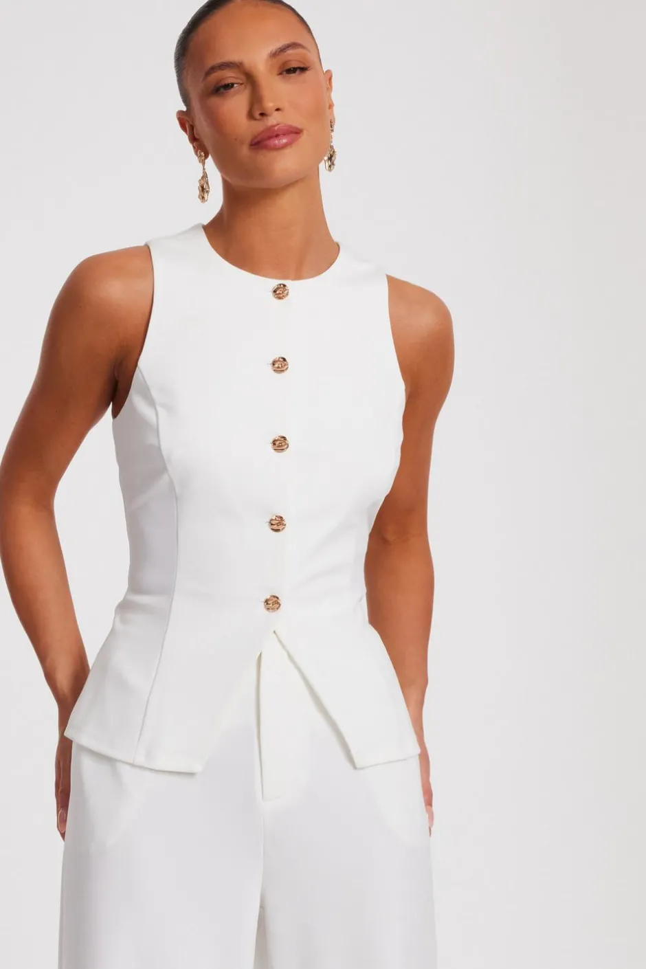 Quiz Button Front Waistcoat Cream