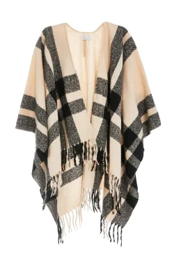 Quiz Check Print Tassel Cape Cream