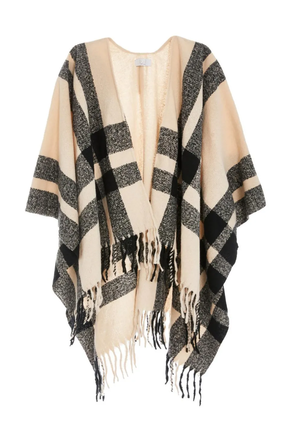 Quiz Check Print Tassel Cape Cream
