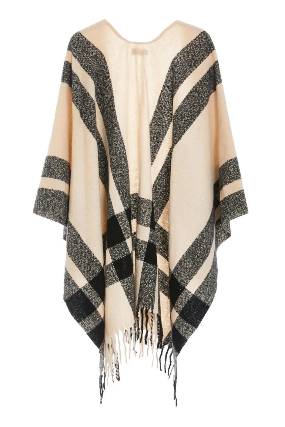 Quiz Check Print Tassel Cape Cream