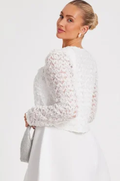Quiz Chiffon Floral Cropped Jacket Cream New