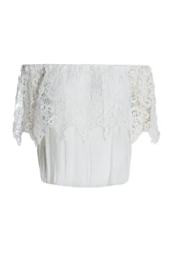 Quiz Crochet Bardot Top Cream Clearance