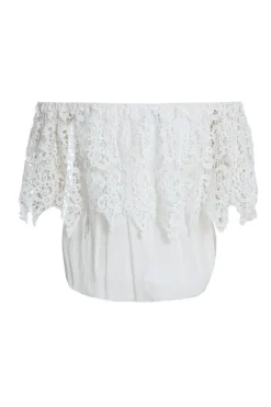 Quiz Crochet Bardot Top Cream Clearance