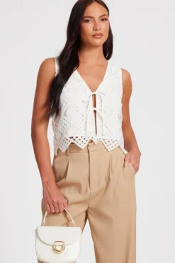 Quiz Crochet Waistcoat Cream Best