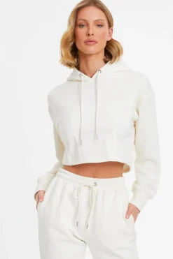 Quiz Cropped Corset Hoodie Cream