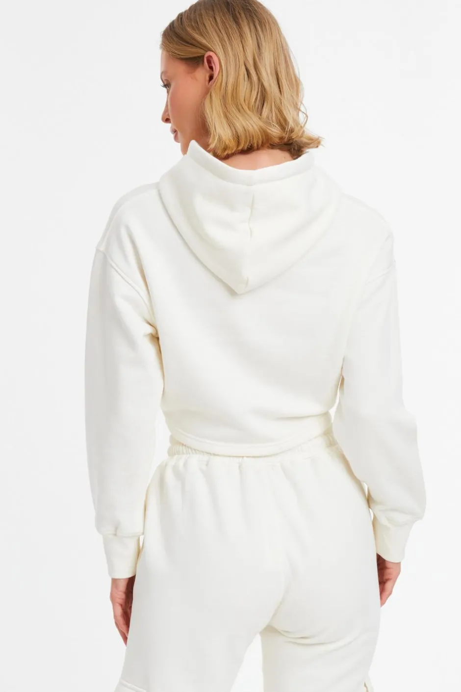 Quiz Cropped Corset Hoodie Cream