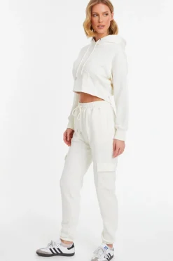 Quiz Cropped Corset Hoodie Cream