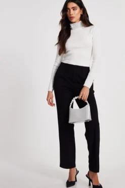 Quiz Diamante Turtle Neck Jumper Cream New