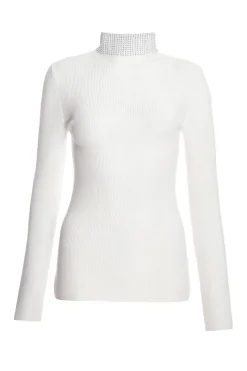 Quiz Diamante Turtle Neck Jumper Cream New
