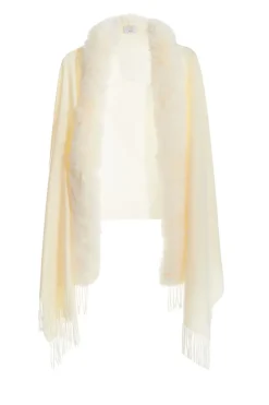 Quiz Faux Fur Trim Cape Cream Hot
