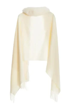 Quiz Faux Fur Trim Cape Cream Hot