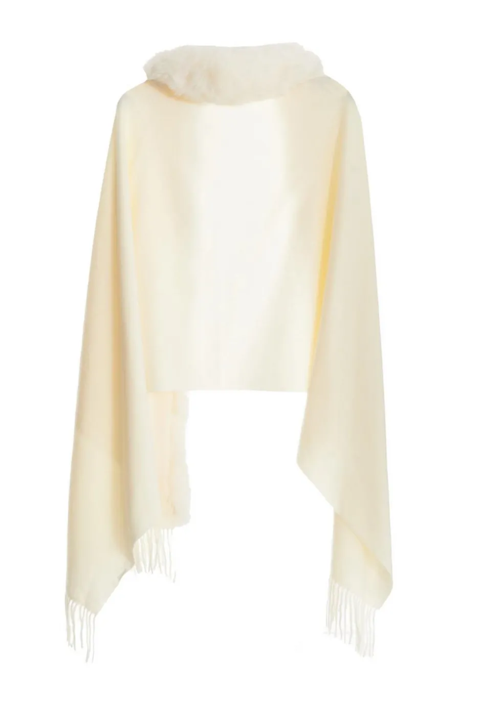 Quiz Faux Fur Trim Cape Cream Hot