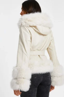 Quiz Cream Faux Leather Belted Jacket Best
