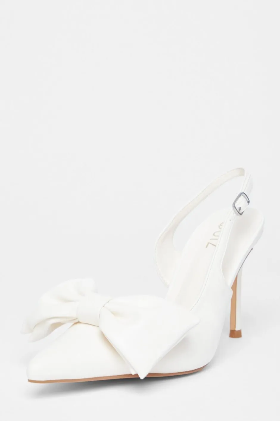 Quiz Faux Leather Bow Court Heels Cream Outlet