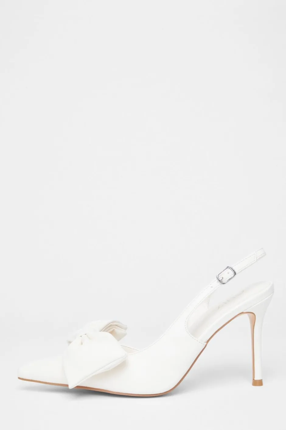 Quiz Faux Leather Bow Court Heels Cream Outlet