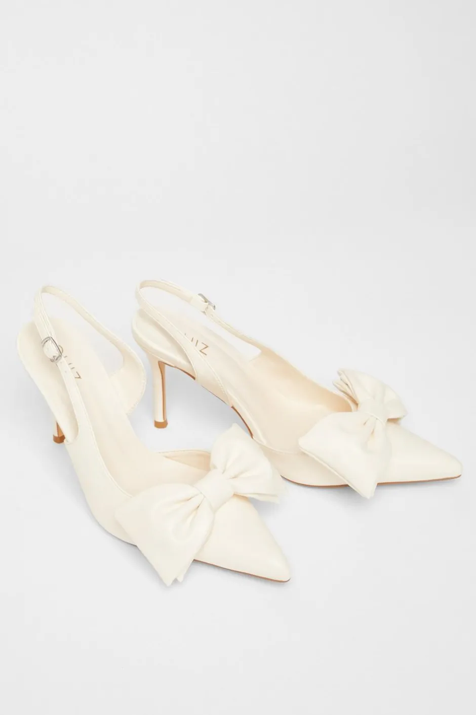 Quiz Faux Leather Bow Court Heels Cream Outlet