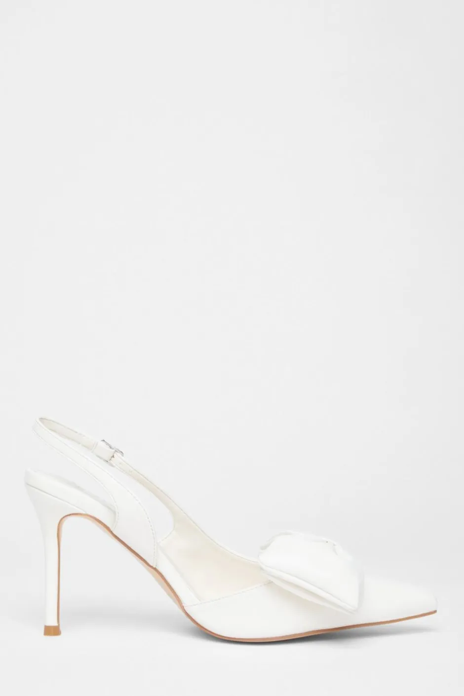 Quiz Faux Leather Bow Court Heels Cream Outlet