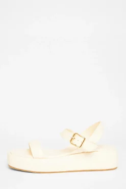 Quiz Faux Leather Flatform Sandals Cream Discount