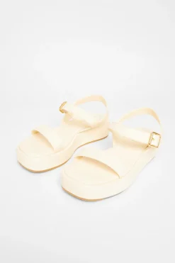 Quiz Faux Leather Flatform Sandals Cream Discount