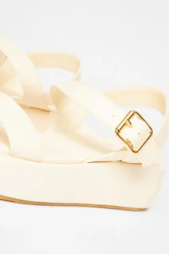 Quiz Faux Leather Flatform Sandals Cream Discount