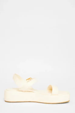 Quiz Faux Leather Flatform Sandals Cream Discount