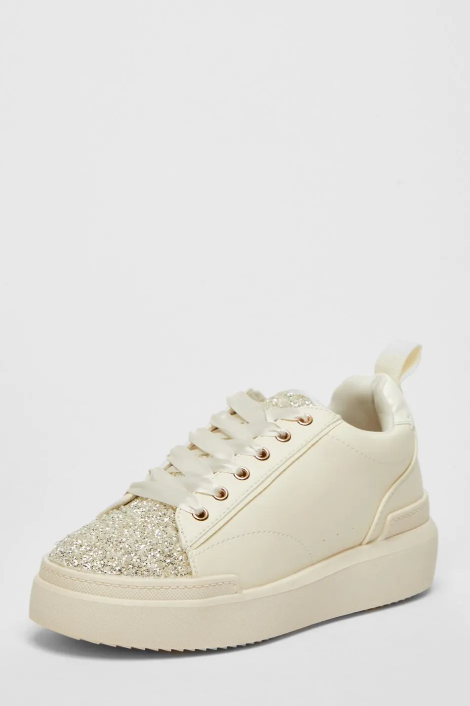 Quiz Cream Faux Leather Glitter Trainers Sale