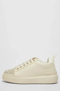 Quiz Cream Faux Leather Glitter Trainers Sale