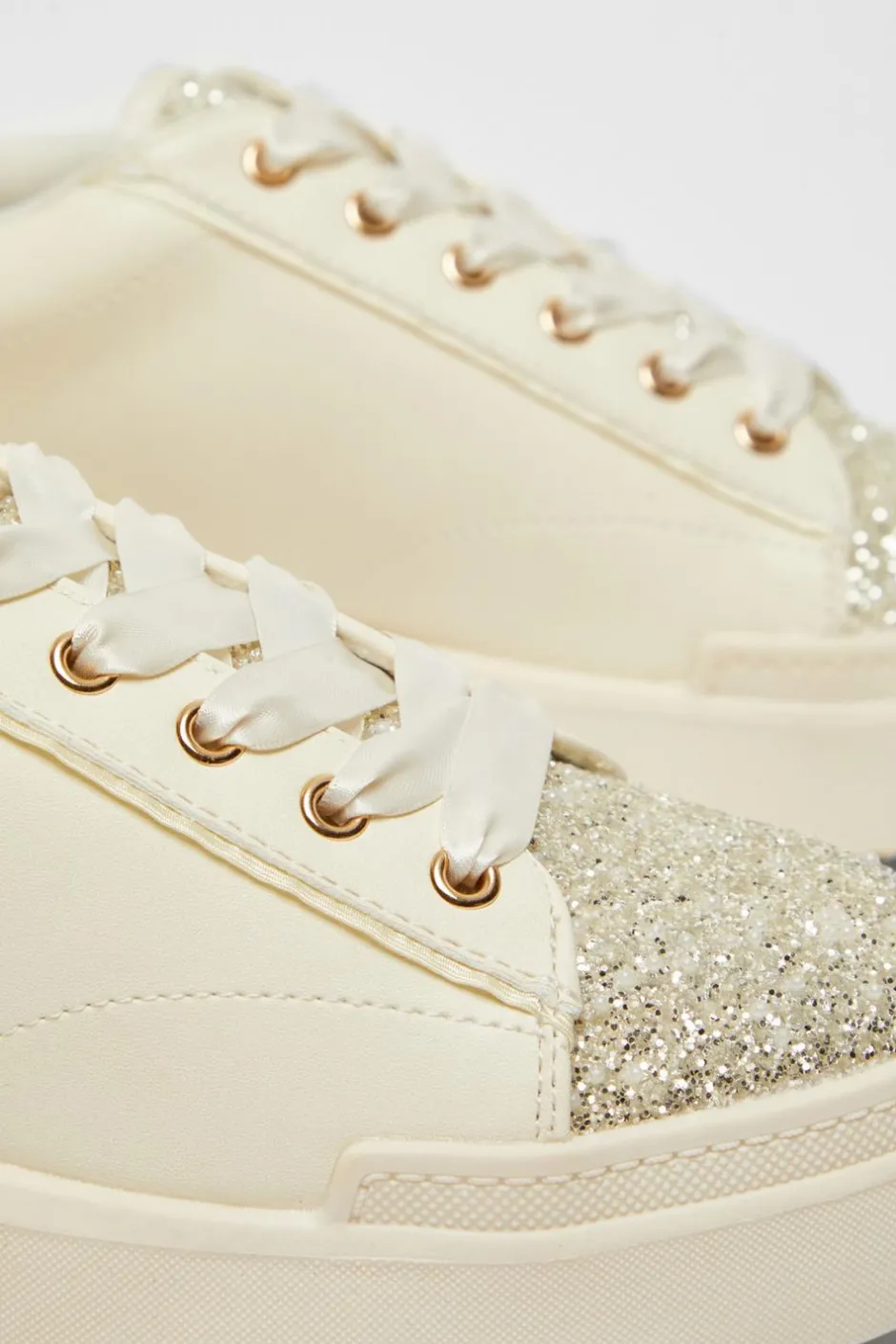Quiz Cream Faux Leather Glitter Trainers Sale