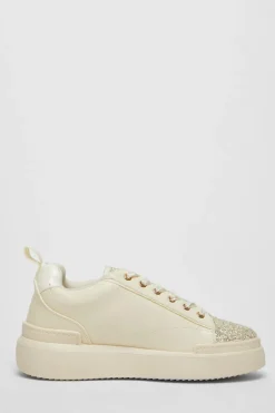 Quiz Cream Faux Leather Glitter Trainers Sale