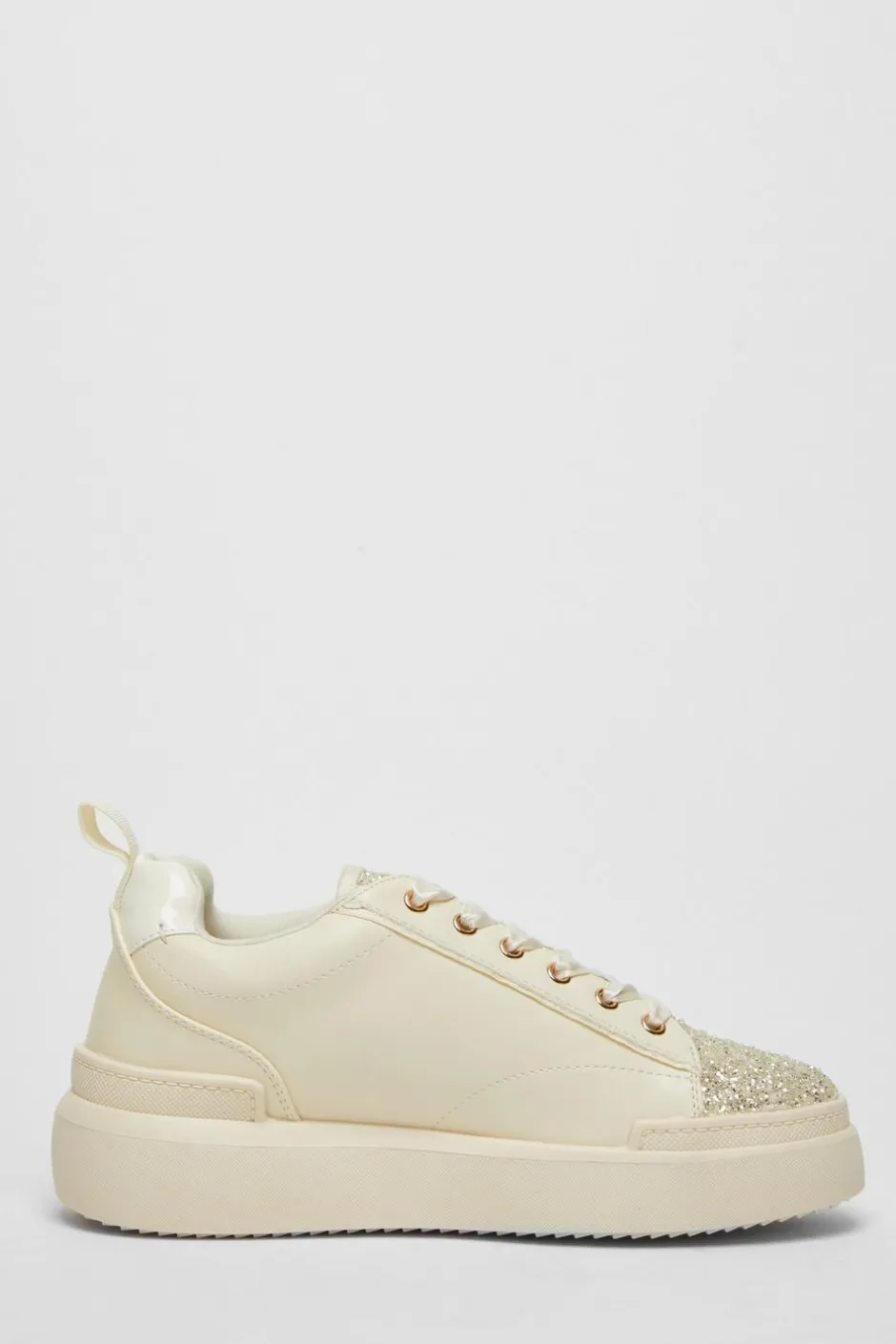 Quiz Cream Faux Leather Glitter Trainers Sale