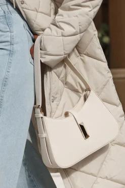 Quiz Faux Leather Shoulder Bag Cream