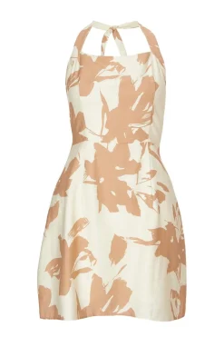 Quiz Cream Floral Halter Neck Dress Sale