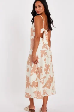 Quiz Cream Floral Print Midi Dress Sale