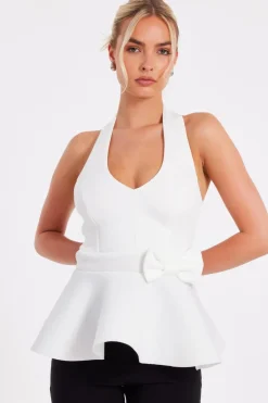 Quiz Cream Halter Neck Peplum Top Online