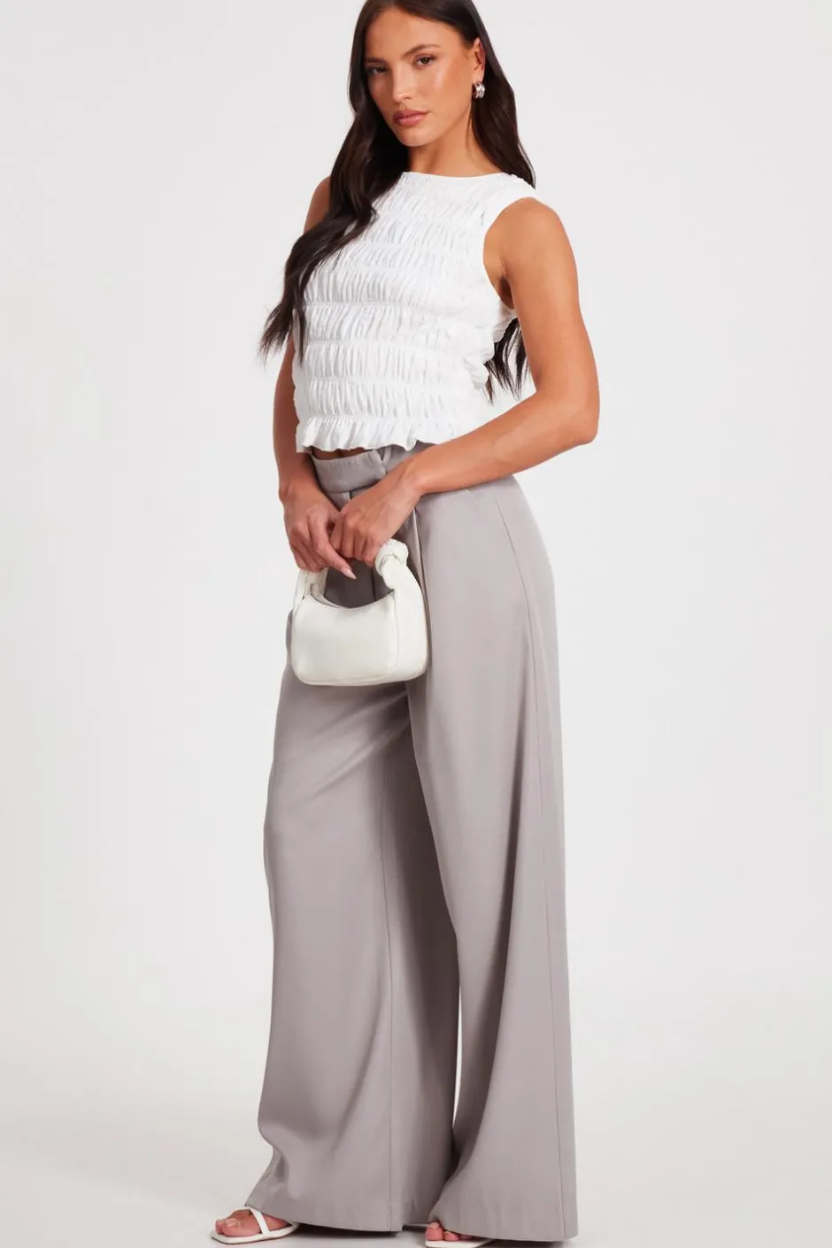 Quiz Jacquard Gathered Top Cream New