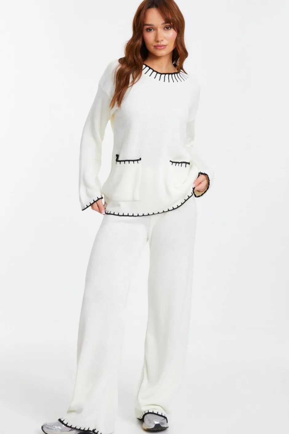 Quiz Knit Contrast Stich Jumper Cream Best