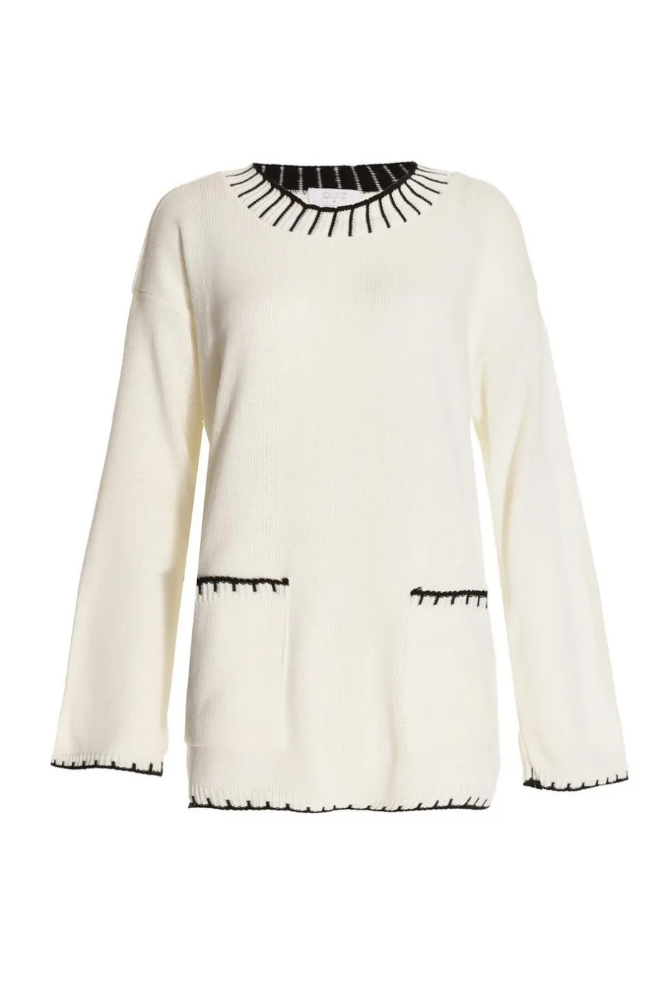 Quiz Knit Contrast Stich Jumper Cream Best