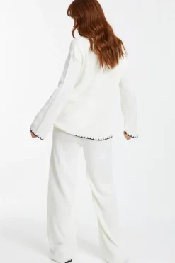 Quiz Knit Contrast Stich Jumper Cream Best