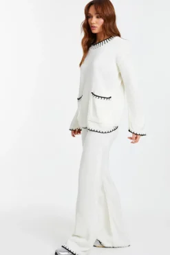 Quiz Knit Contrast Stich Jumper Cream Best
